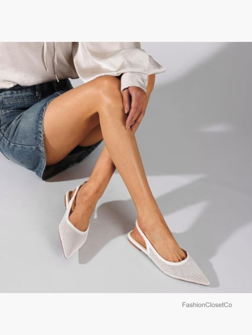 Slingback Flats for Women Pointed Toe Mesh Breathable Party Shoes Elegant - Picture 2 of 6